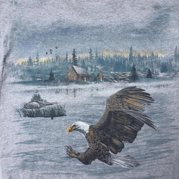 Vintage 90’s Grey Double Sided Eagle Nature AOP T-Shirt - Picture 6 of 7
